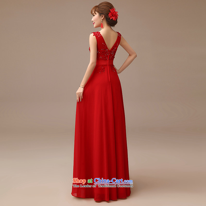 2015 New Red video thin dress bride wedding bows services long red slotted shoulder dress RED M Kit Man , , , shopping on the Internet