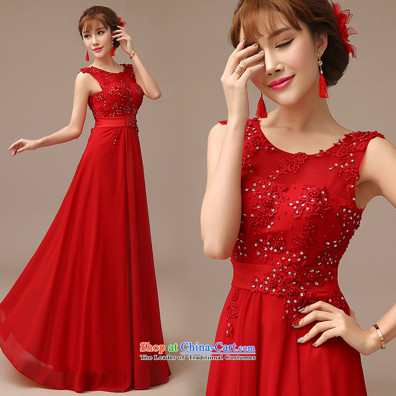 2015 New Red video thin dress bride wedding bows services long red slotted shoulder dress RED M Kit Man , , , shopping on the Internet