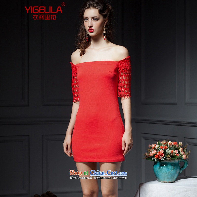Yi Ge lire /YIGELILA Blue Bird is embroidery waves fifth cuff small dress bridesmaid skirt bows dress the word shoulder bare shoulders dresses and 6,624 M, Yi cabinet red liras (YIGELILA) , , , shopping on the Internet