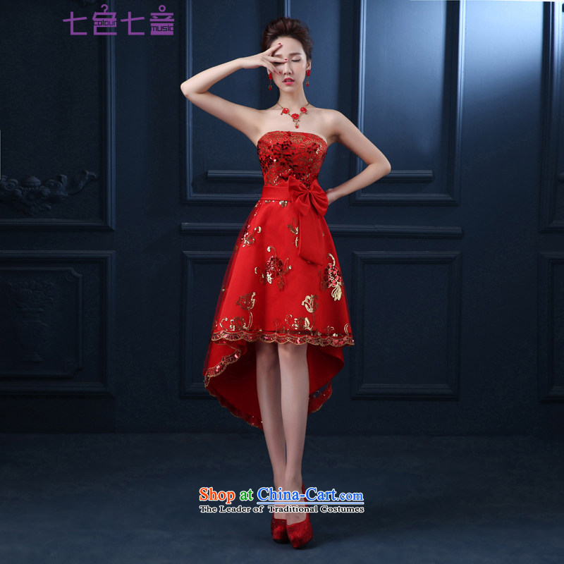 7 7 color tone 2015 National new bride front stub long after the marriage of lace red bows to small girl L005 qipao gown skirts and chest_ S
