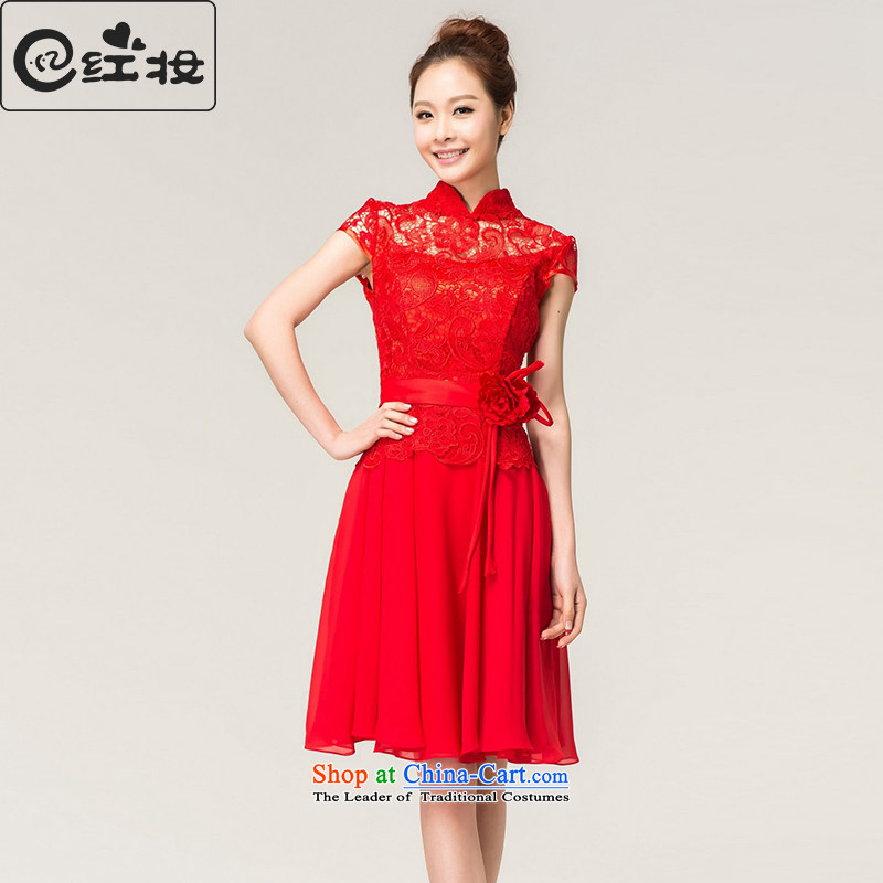 Recalling that hates makeup and bride bows services 2015 small dress new red lace Sau San Graphics_ Dress Short thin L13742 RED?M