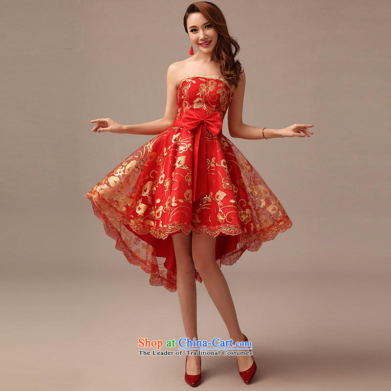In spring and summer 2015 New Red video thin dress bride wedding bows services long red dress RED M Kit Man , , , shopping on the Internet