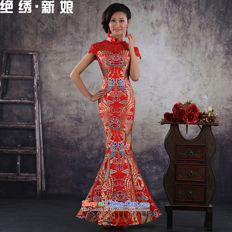 Embroidered brides is by no means a crowsfoot wedding dresses qipao bride bows Services New 2015 retro improved marriage wedding long summer red S Suzhou Shipment
