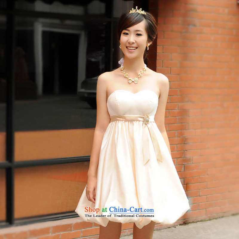 Rain-sang Yi marriages 2015 new bows services bridesmaid small dress thick MM larger dresses pregnant women high waist dress LF114 champagne color XXL, rain-sang Yi shopping on the Internet has been pressed.