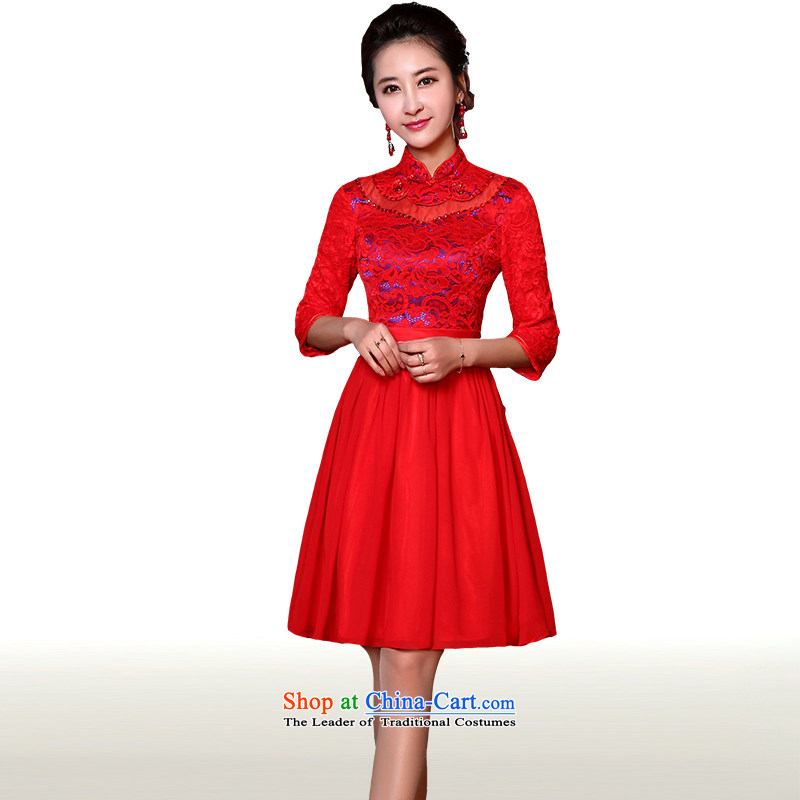 Jie diffuse 2015 bridesmaid short skirt small dress skirt marriages short dress stylish lace bow tie bows services red S