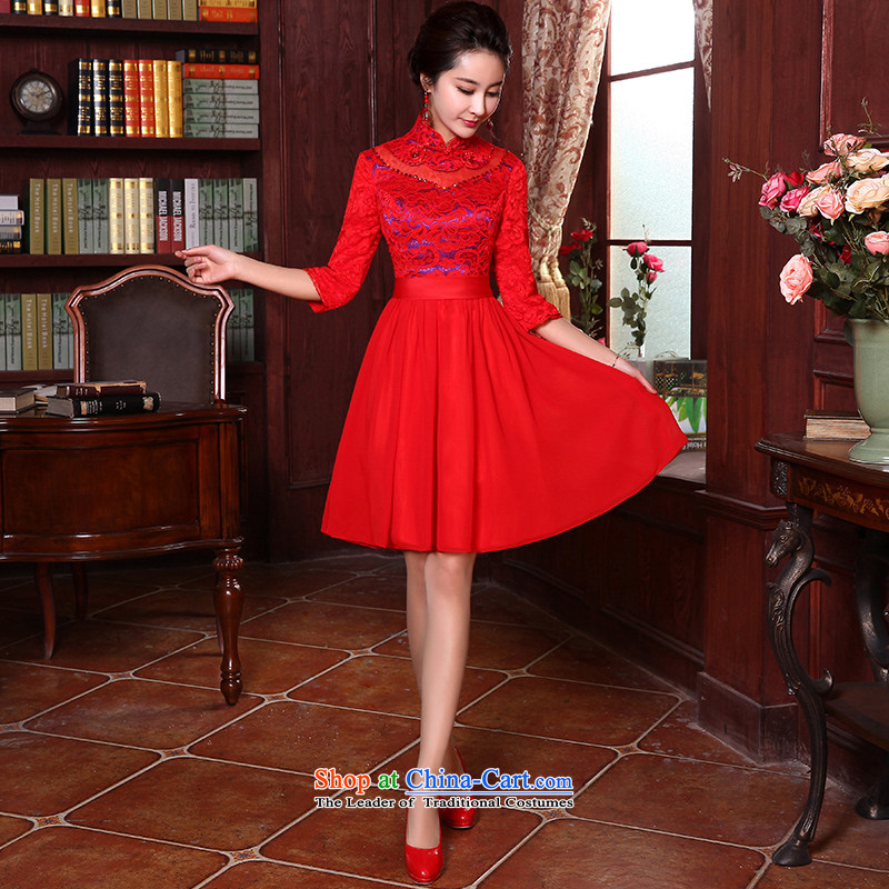 Jie diffuse 2015 bridesmaid short skirt small dress skirt marriages short dress stylish lace bow tie bows to red S, plumbing, , , , shopping on the Internet