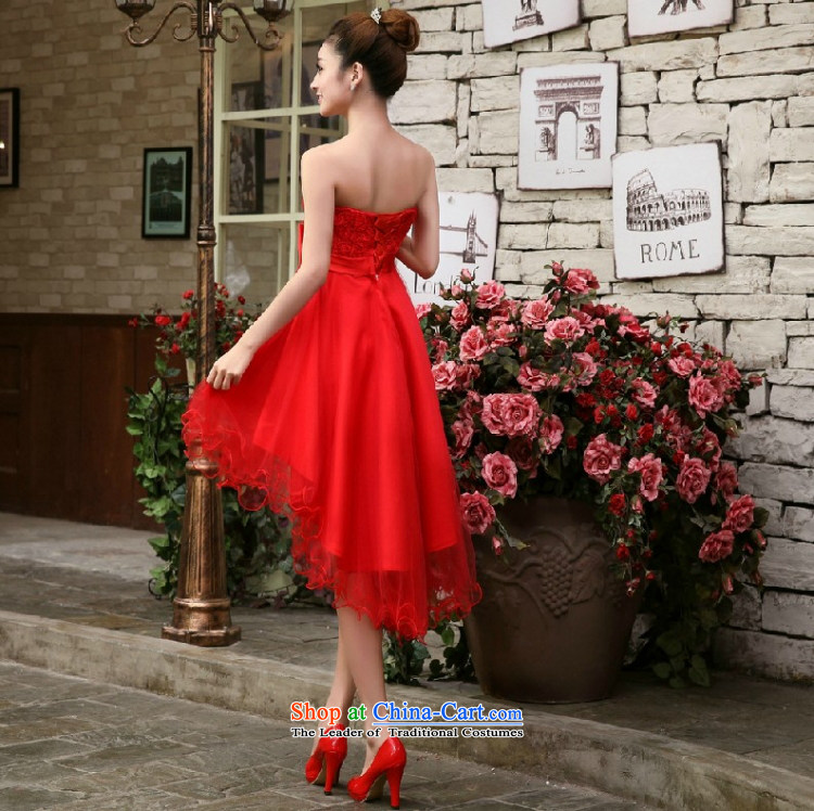 Yong-yeon and 2015 new small dress skirt bride bridesmaid services red wedding dresses marriage services Evening Dress Short bows, lace front stub for a long white S picture, prices, brand platters! The elections are supplied in the national character of distribution, so action, buy now enjoy more preferential! As soon as possible.