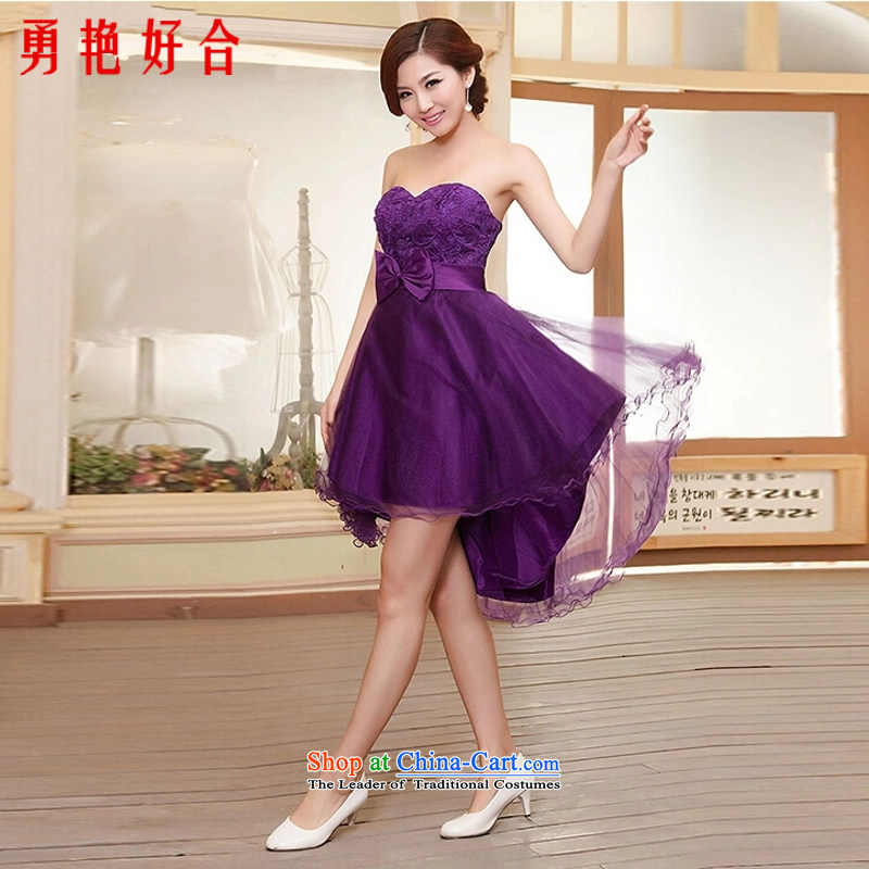 Yong-yeon and 2015 new small dress skirt bride bridesmaid services red wedding dresses marriage services Evening Dress Short bows, lace front stub for a long white S, Yong-yeon and shopping on the Internet has been pressed.