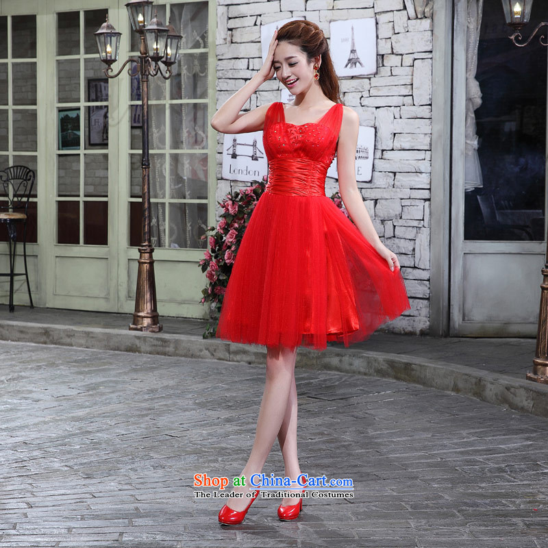 Love of the overcharged shoulders red marriages bows evening dress uniform wedding-sized Foutune of short, Wedding Dress Female Red XXXL, love of the overcharged shopping on the Internet has been pressed.