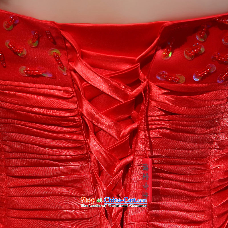 Love of the overcharged shoulders red marriages bows evening dress uniform wedding-sized Foutune of short, Wedding Dress Female Red XXXL, love of the overcharged shopping on the Internet has been pressed.