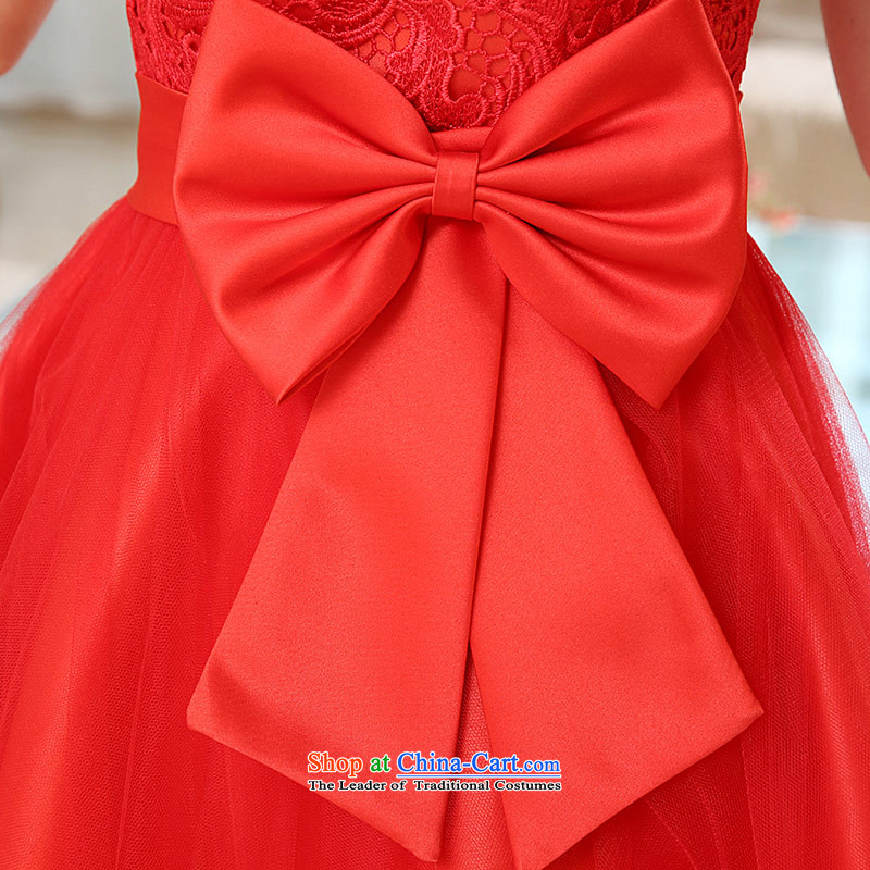 Love of the overcharged by 2015 new bridesmaid to lace evening banquet wedding dress red bows to Korean shoulder Sau San video thin bon bon skirt red S love of the overcharged shopping on the Internet has been pressed.
