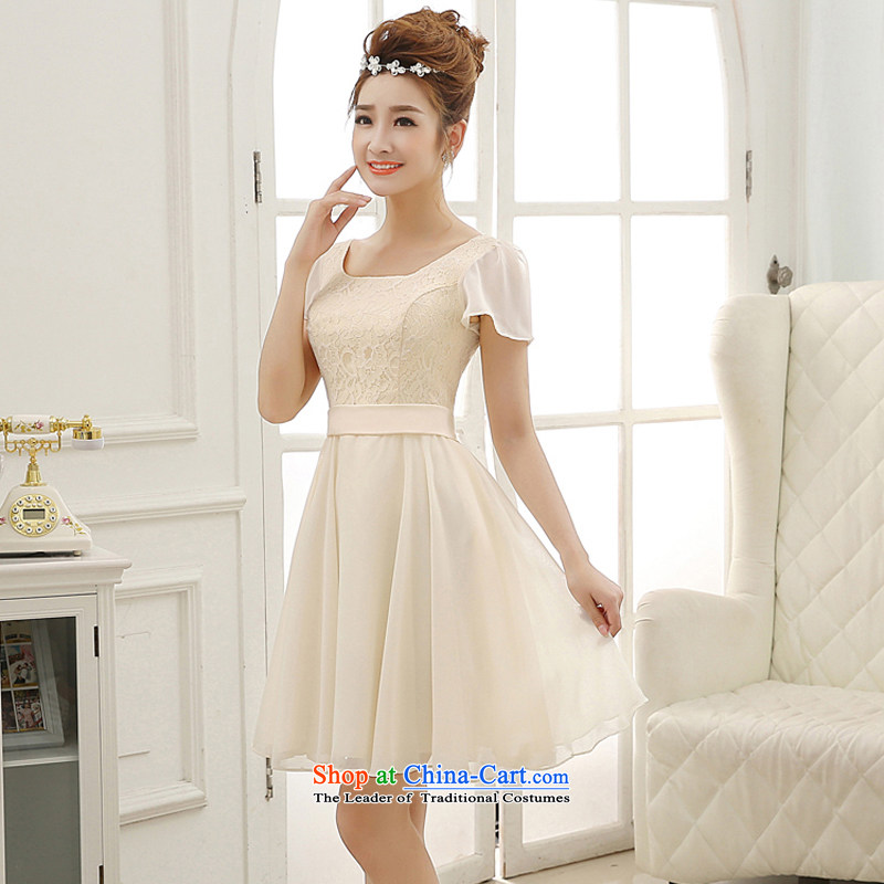7 Color 7 tone Korean New 2015 chiffon champagne color bridesmaid Dress Short, bows to dress L009 champagne color XL, 7 color tone 7 , , , shopping on the Internet