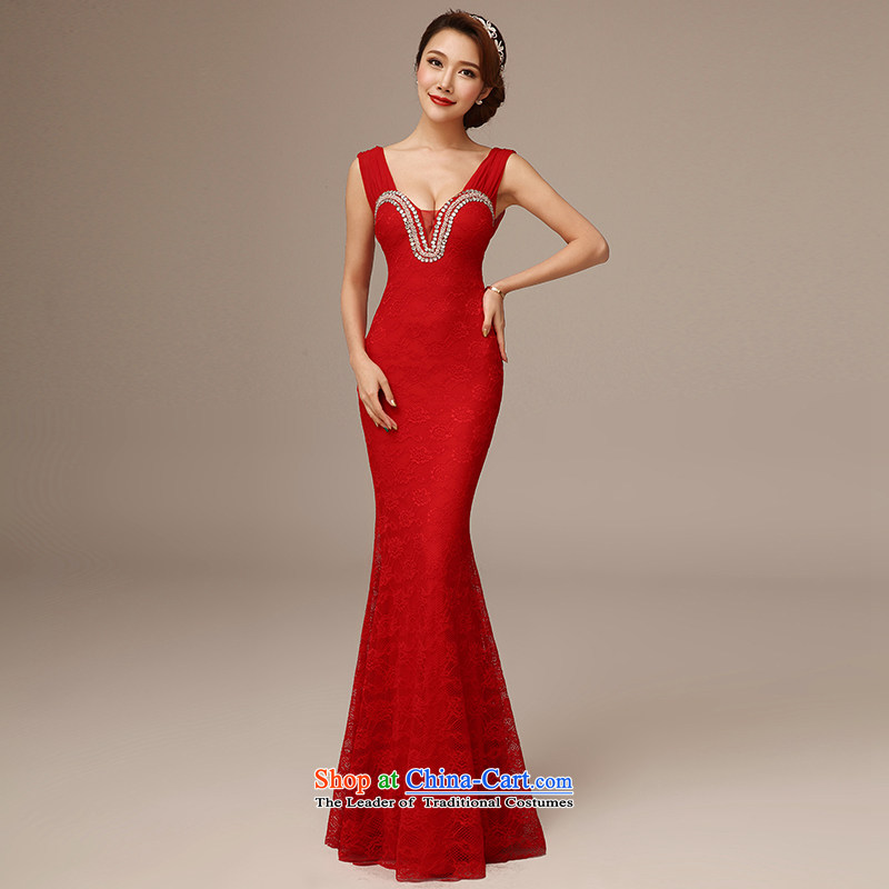 Jie diffuse marriages bows short of Qipao 2015 new word shoulder round-neck collar Sau San crowsfoot dress red S