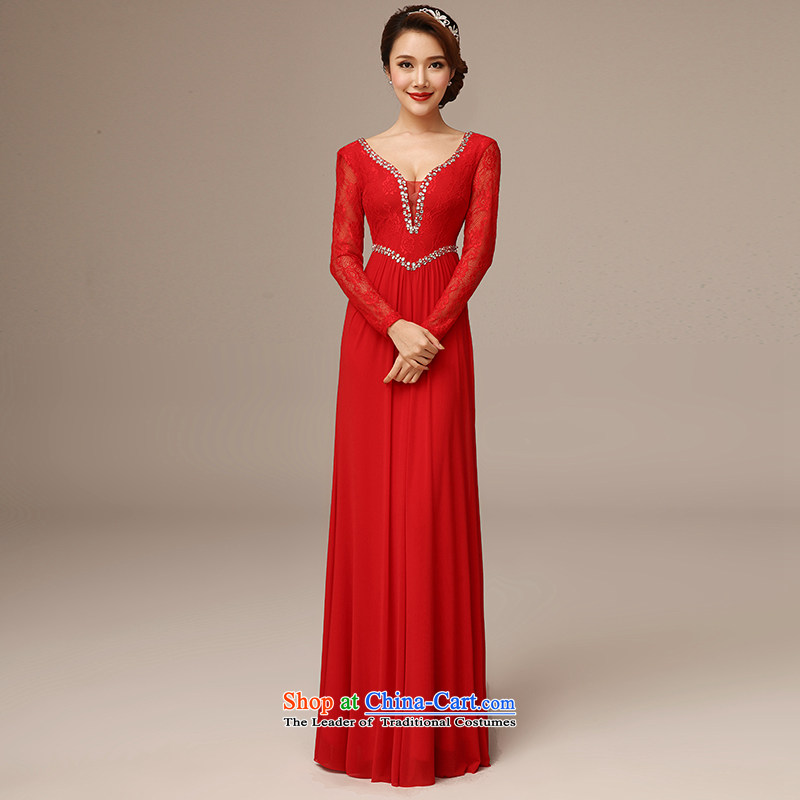 Jie diffuse marriages bows long Word 2015 new shoulder round-neck collar crowsfoot dress red , S, Sau San Jie Man , , , shopping on the Internet
