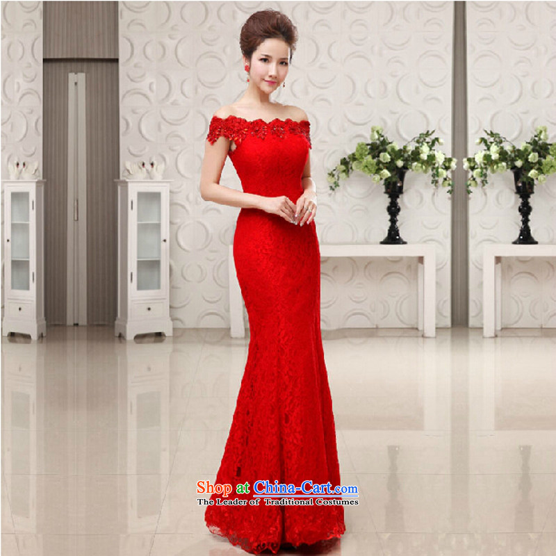Yong-yeon and new wedding dresses new Word 2015 stylish wedding shoulder crowsfoot retro bride Korean dresses evening drink red color made no refunds or exchanges of size Yong-yeon and shopping on the Internet has been pressed.