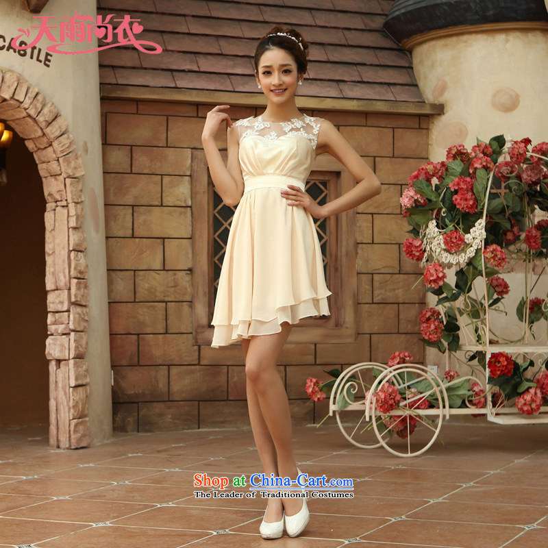 Rain-sang Yi marriages 2015 new bridesmaid sister short, small dress skirt sexy transparent lace bows LF168 serving champagne color tailored