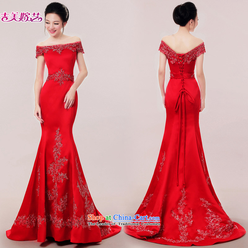 Wedding dress Kyrgyz-american married a NEW 2015 arts field shoulder Korean dresses LS7220 Sau San crowsfoot bridal dresses red XS