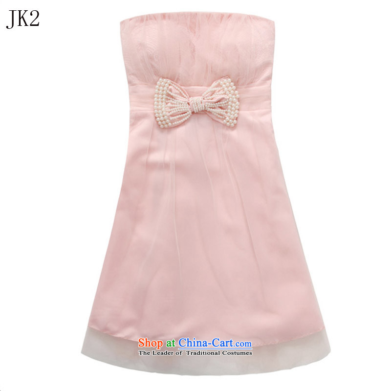 Sweet sister skirt bead chain bow ties at the end of lap gauze thin chest bare shoulders dress dresses JK2 9712 pink XXL,JK2.YY,,, shopping on the Internet