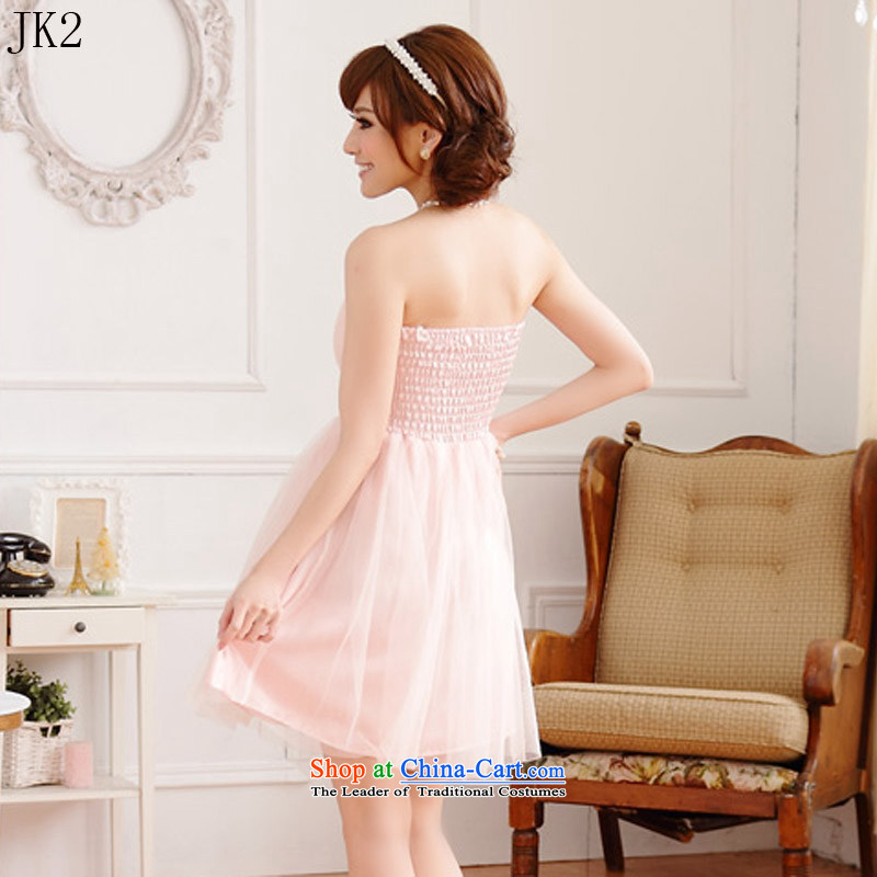 Sweet sister skirt bead chain bow ties at the end of lap gauze thin chest bare shoulders dress dresses JK2 9712 pink XXL,JK2.YY,,, shopping on the Internet