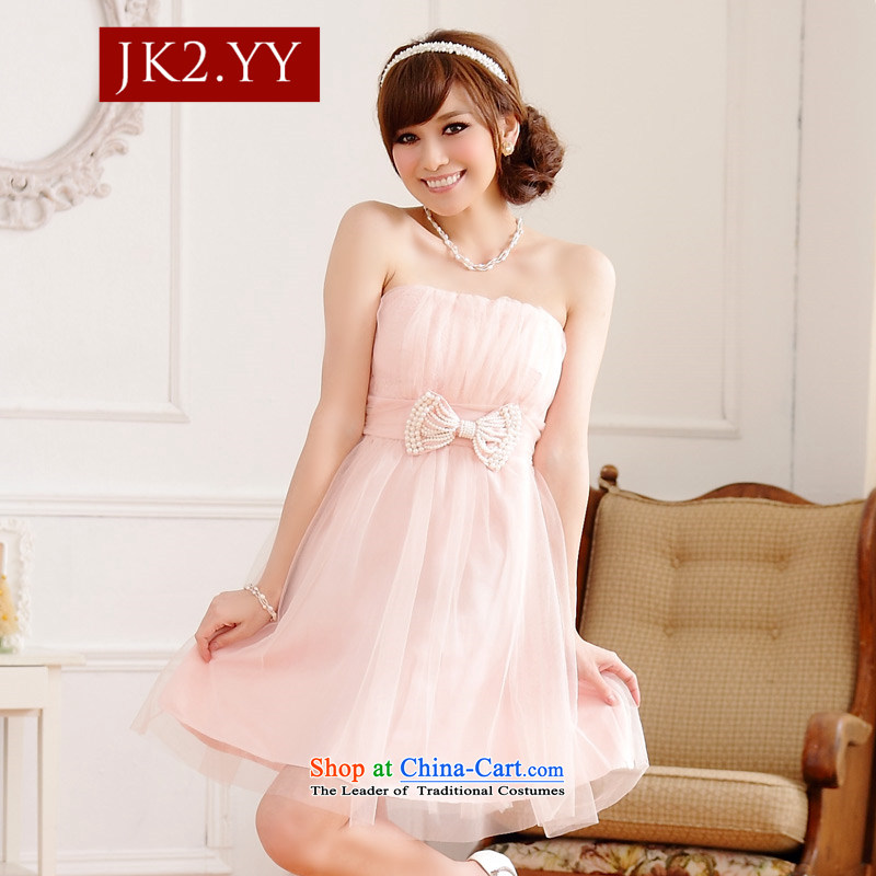  Sweet sister bridesmaid Jk2.yy skirt bow ties at the end of lap gauze thin chest bare shoulders dress dresses pink ,JK2.YY,,, shopping on the Internet