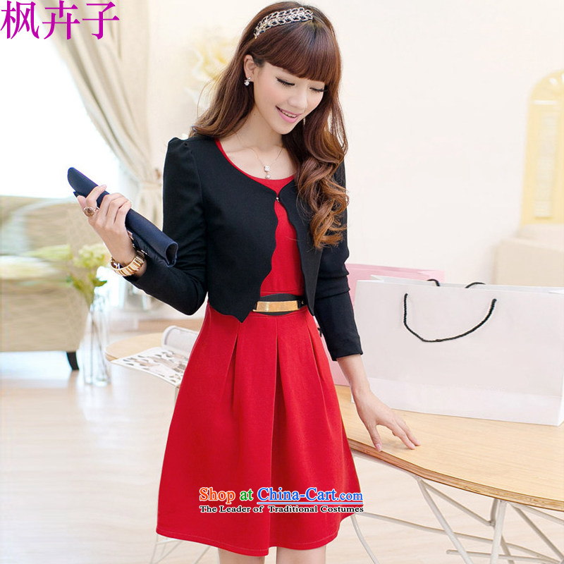 Maple Hui Sub Korean women's 2015 two kits of Sau San hip little dress F3020 black jacket red dress?XXL code