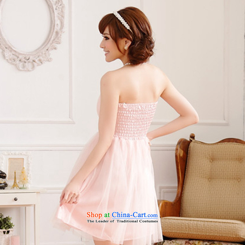 158 large and thick Korean sweet temperament mm wiping the chest small dress gauze bow tie nail pearl back tightness princess skirt sister bridesmaid high waist he skirt pink XXL 135-155 suitable for that achievement and shopping on the Internet has been pressed.