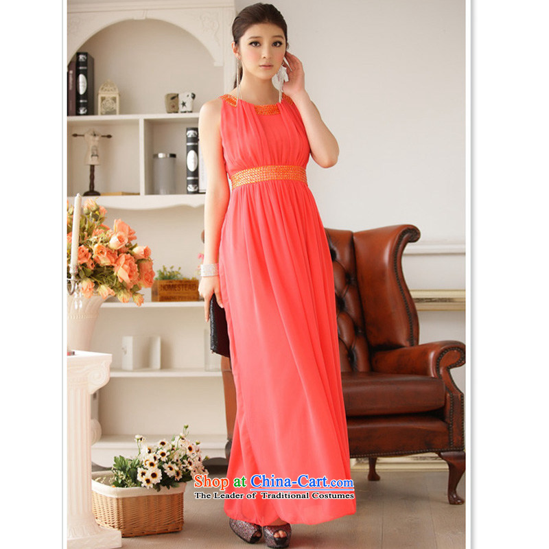 Li and the western atmosphere long evening dress round-neck collar manually staple bead collar height waist black chiffon long skirt covered shoulders vest gown larger even length skirts XXL, orange LED and the shopping on the Internet has been pressed.