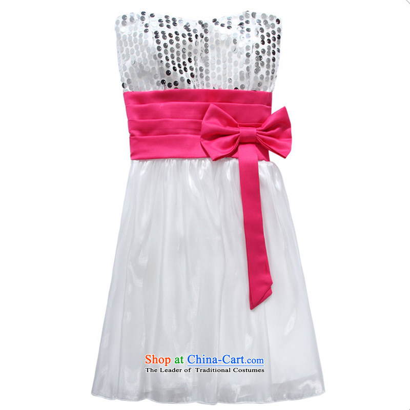 158 stylish and the princess skirt chest nail on-chip high elastic waist belt bow tie waist he evening dresses show annual small dress sister even turning skirt White XL suitable for 115-135, 158 and shopping on the Internet has been pressed.