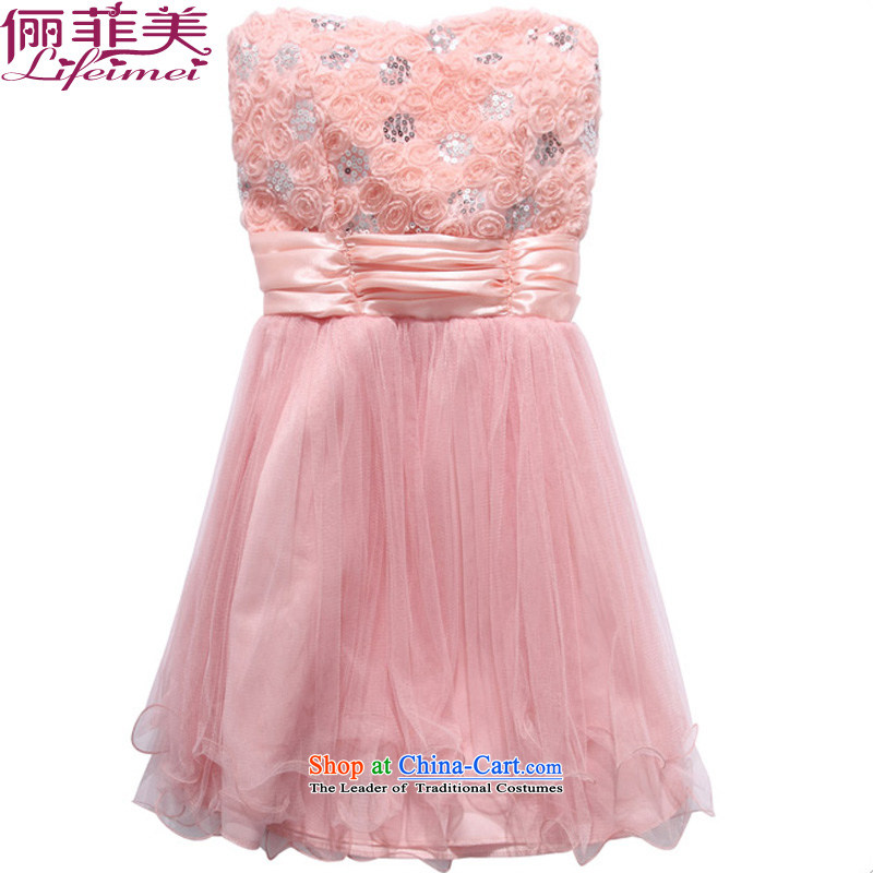 158, beauty with Princess dress dresses chest stereo roses Top Loin of Sau San Fat MM female bon bon skirt sister bridesmaid bride toasting champagne evening XXXL pink for 160-180, 158 and shopping on the Internet has been pressed.