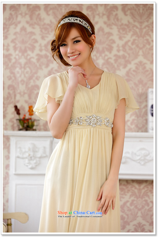 158, beauty with dress long evening dresses banquet with star temperament Fei Fei Sleeve V-Neck elastic waist with drill in smaller dress code  F champagne color pictures are, prices, brand platters! The elections are supplied in the national character of distribution, so action, buy now enjoy more preferential! As soon as possible.