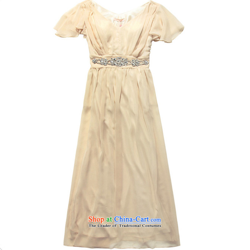 158, beauty with dress long evening dresses banquet with star temperament Fei Fei Sleeve V-Neck elastic waist with drill in smaller dress code  F champagne color are 158 and shopping on the Internet has been pressed.