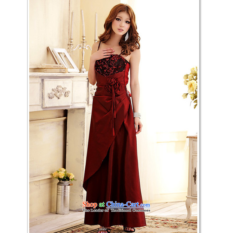 Li and the lifting strap long dresses large western female stereo kidney generating belly bride evening dresses form a large even turning skirt wine red XL suitable for 120-140, 158 and shopping on the Internet has been pressed.