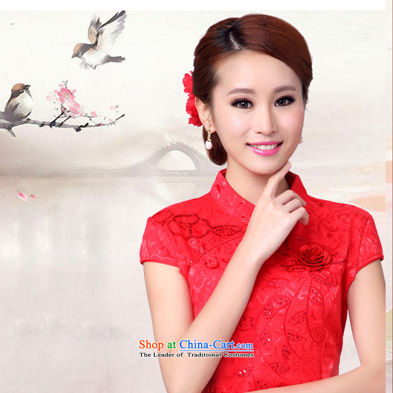 The Advisory Committee in accordance with the trailing edge 2015 Summer new stylish personality embroidery lace solid color female wedding dresses Sau San bows wedding dresses serving red high collar dress female RED M, in accordance with the trailing edge of the advisory has been pressed shopping on the Internet