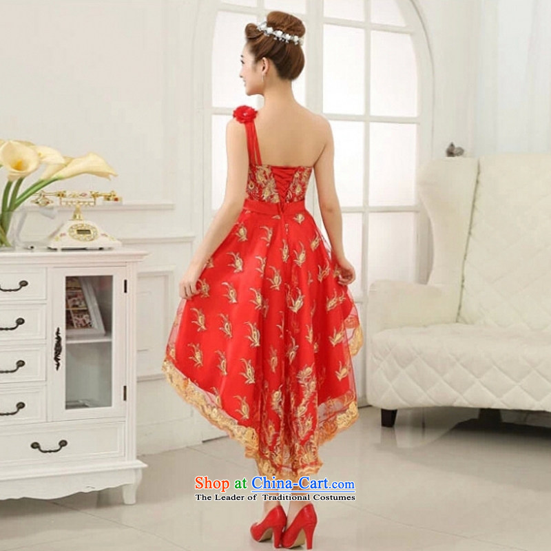 Yong-yeon and 2015 New Small Dress Short of marriages bows services bridesmaid wedding dresses dresses female evening shoulder red single shoulder XXL not returning, Yong-yeon and shopping on the Internet has been pressed.
