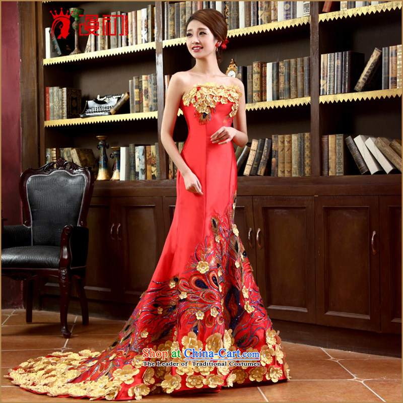 In the early 2015 new man evening dresses bride anointed chest long red tail to align the evening with a couplet bride qipao tail of Castores Magi early XXL, shopping on the Internet has been pressed.