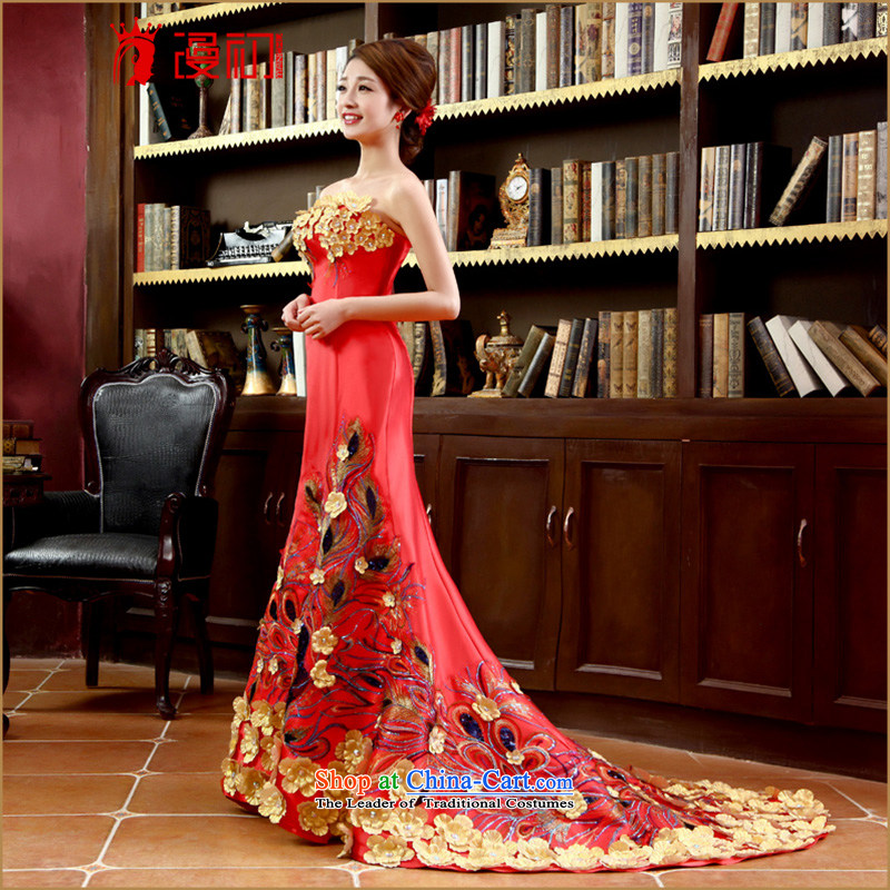 In the early 2015 new man evening dresses bride anointed chest long red tail to align the evening with a couplet bride qipao tail of Castores Magi early XXL, shopping on the Internet has been pressed.