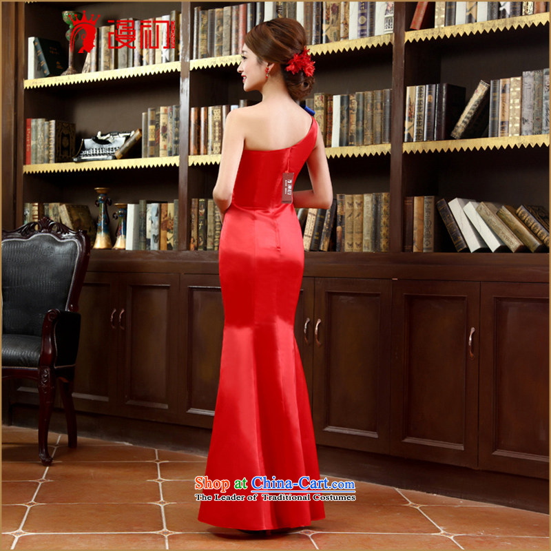 In the early 2015 new man bride dress shoulder crowsfoot satin dress long gown bridal dresses Sau San bows XXL, red early man , , , shopping on the Internet