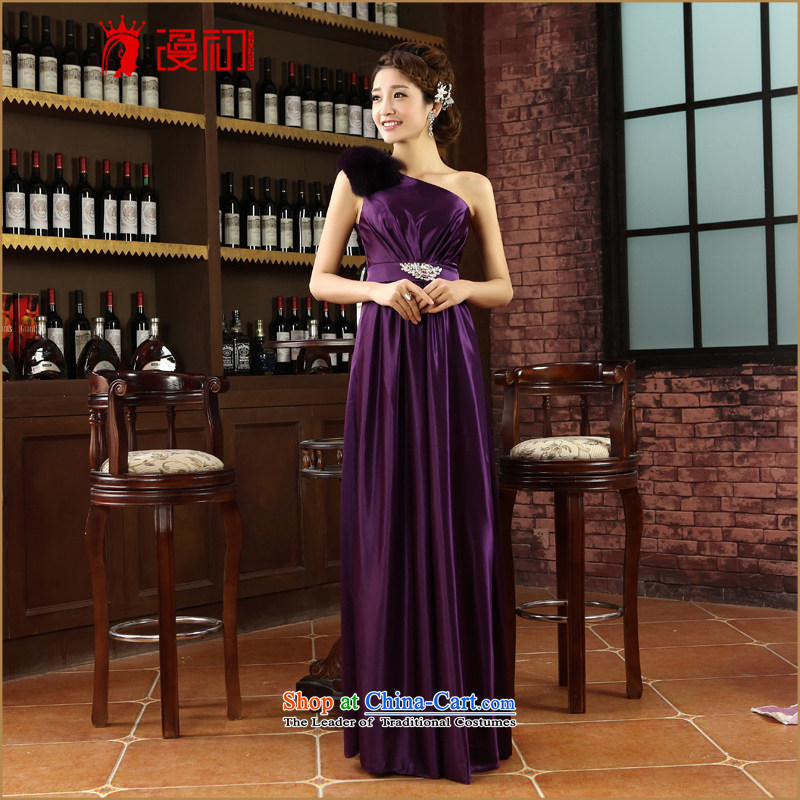In the early 2015 new man dress marriages bows long gown banquet shoulder fox gross autumn and winter and sexy dress purple XXL, early man , , , shopping on the Internet