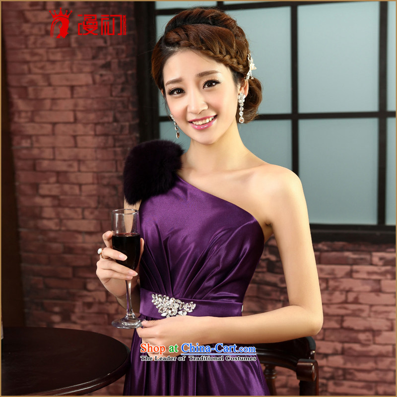In the early 2015 new man dress marriages bows long gown banquet shoulder fox gross autumn and winter and sexy dress purple XXL, early man , , , shopping on the Internet