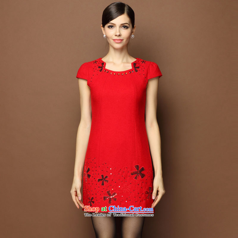 C.b.2014 autumn and winter female Korean version of the new liberal video thin large Sau San to increase the short code long marriage under the auspices of bows dress 13047 Red L,CONSTANCA BASTO,,, shopping on the Internet