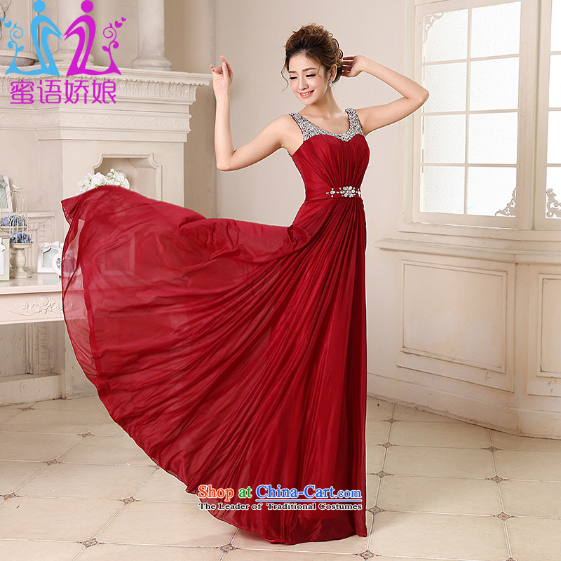 Talk to Her dress long 2015 new Korean fashion V-Neck Bridal Services under the auspices of dress bows to larger evening banquet dress wine red M