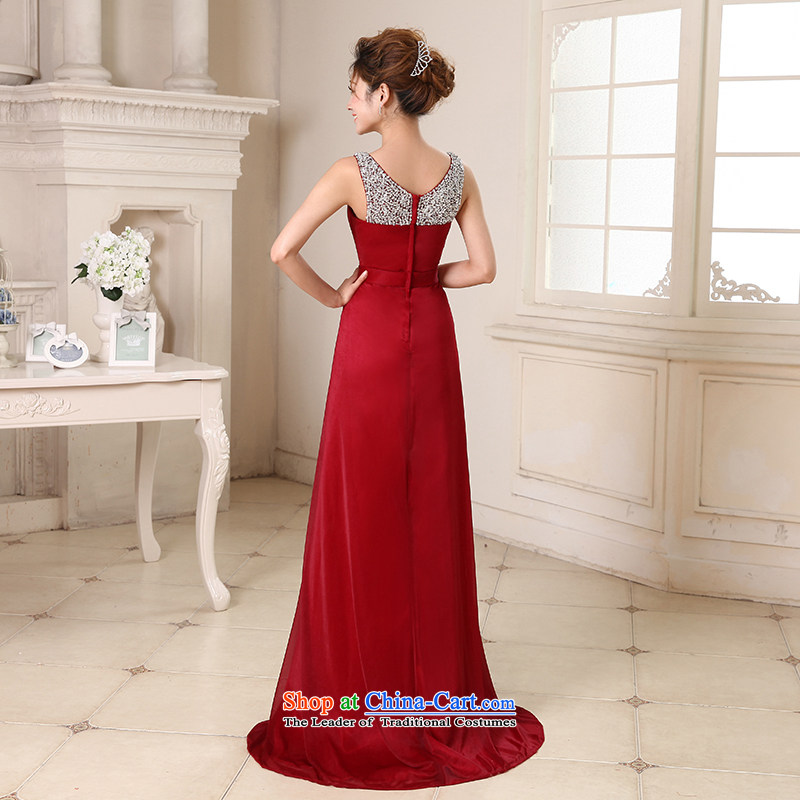 Talk to Her dress long 2015 new Korean fashion V-Neck Bridal Services under the auspices of dress bows to larger evening banquet dress wine red M whisper to Madame shopping on the Internet has been pressed.