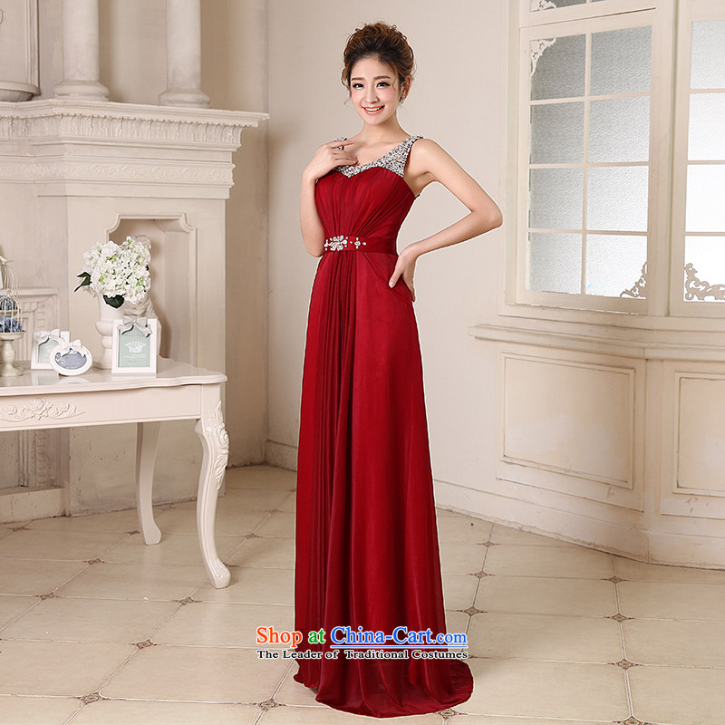Talk to Her dress long 2015 new Korean fashion V-Neck Bridal Services under the auspices of dress bows to larger evening banquet dress wine red M whisper to Madame shopping on the Internet has been pressed.