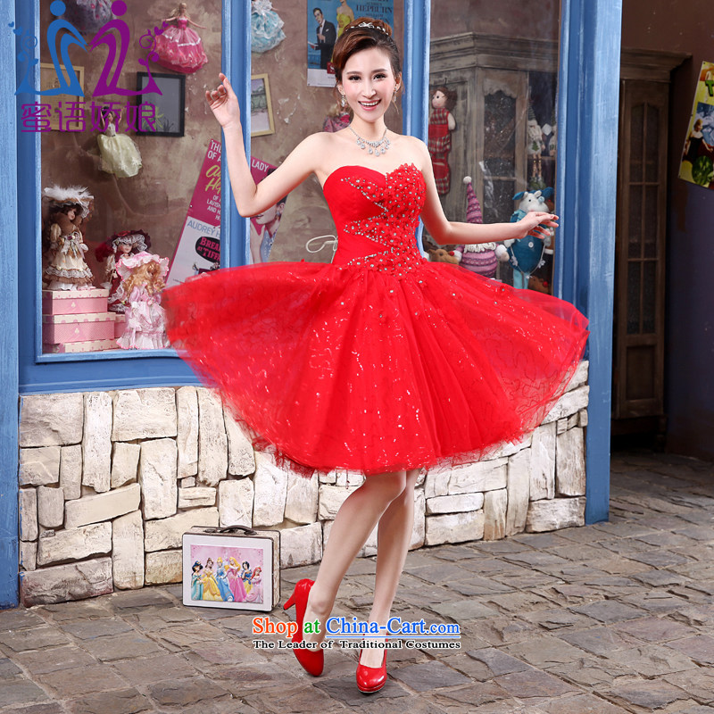 Talk to Her New Red Dress 2015 married women serving with chest integrated bows with lace stylish Sweet dress Sau San RED M