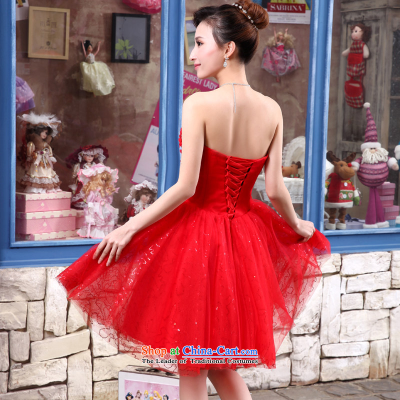 Talk to Her New Red Dress 2015 married women serving with chest integrated bows with lace stylish Sweet dress Sau San RED M whisper to Madame shopping on the Internet has been pressed.