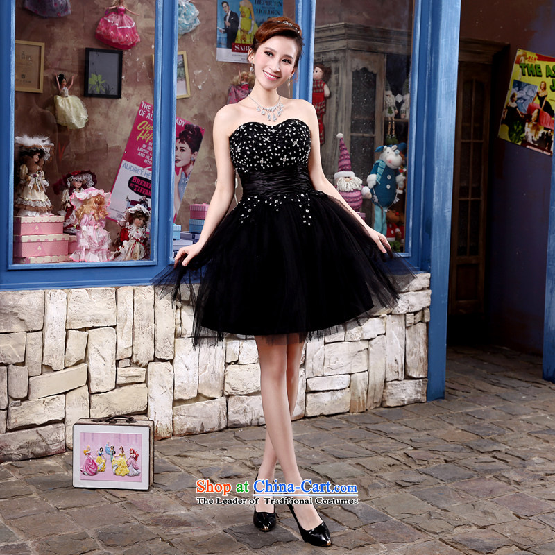 Talk to her new 2015 short black, bon bon skirt performances evening dress bride anointed chest bows services bridesmaid evening dress black XXL, Honey Words to Madame shopping on the Internet has been pressed.