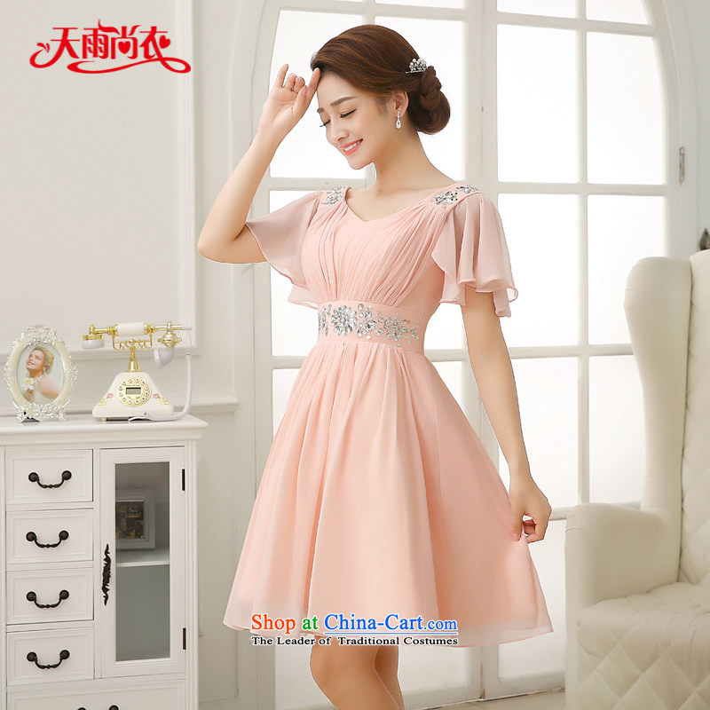 Rain-sang Yi marriages 2015 new wedding bows with service cuff stylish bridesmaid small dress shoulders diamond dresses LF195 pink XL