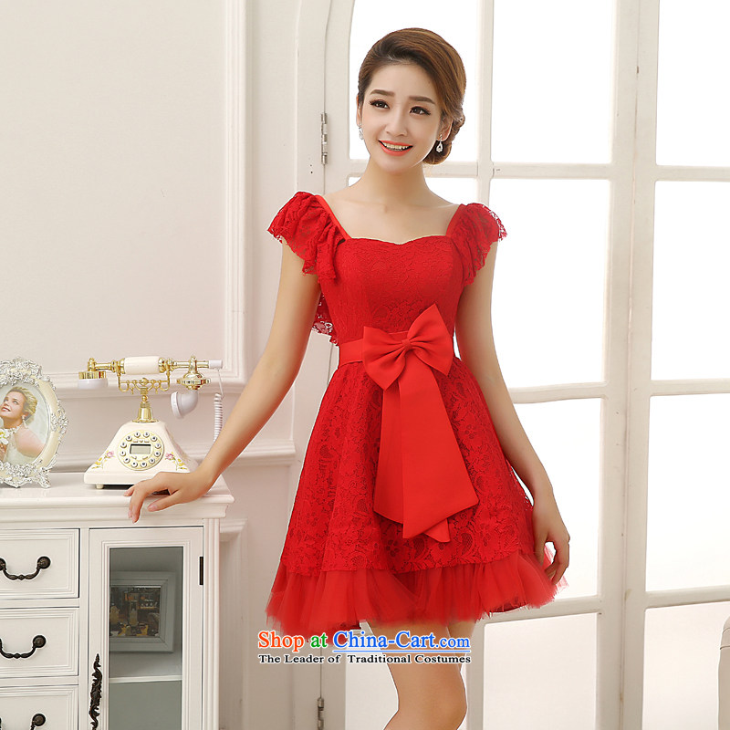Rain-sang Yi marriages 2015 new red short, wedding Korean Princess shoulders lace sweet bridesmaid small red S day LF199 dress rain is , , , Yi shopping on the Internet