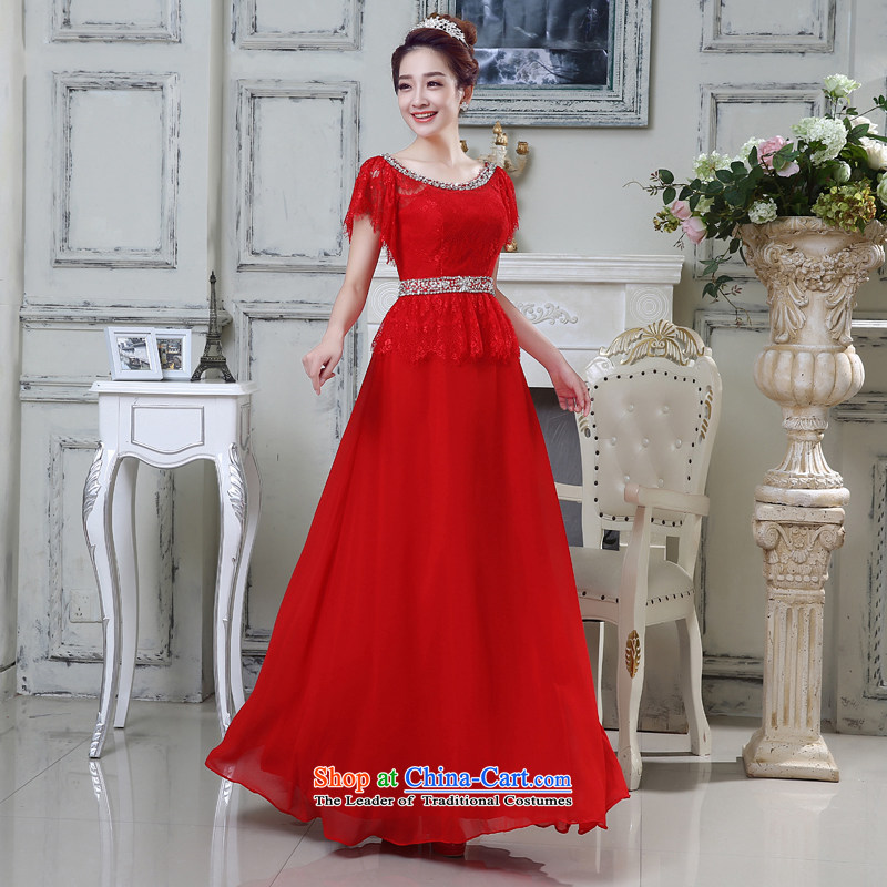Rain-sang Yi marriages 2015 new wedding dresses red bows services long shoulders lace staple alignment with elegant Pearl Long skirts LF205 red rain still yi XXL, shopping on the Internet has been pressed.