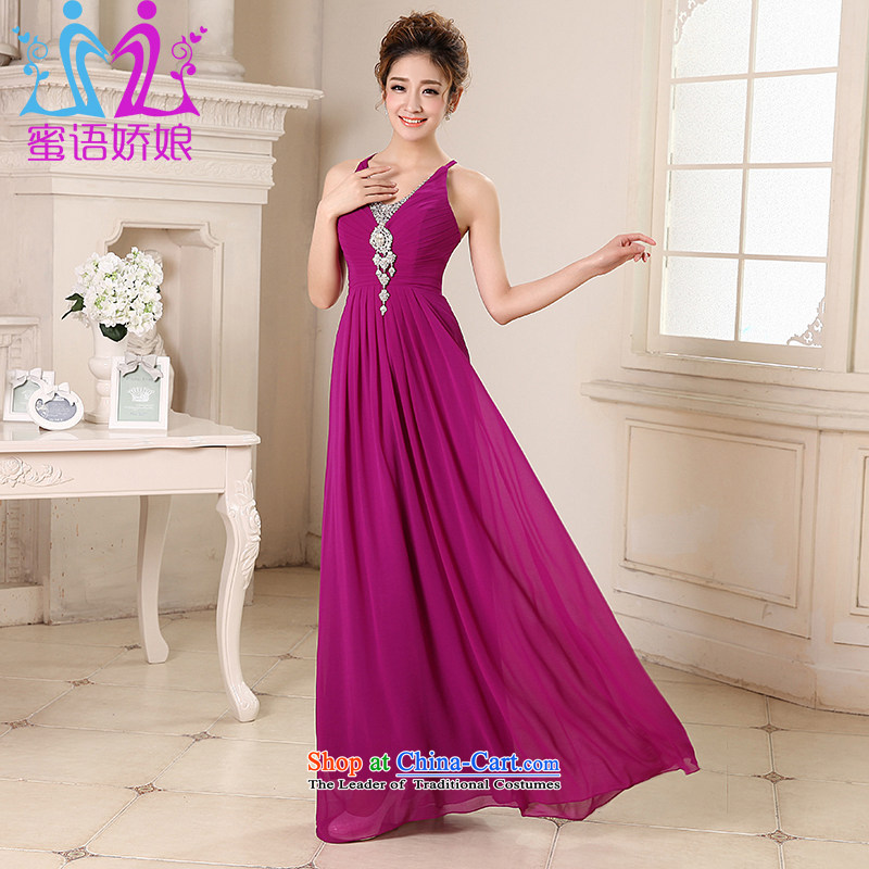 Talk to Her dress 2015 new V-neck for companies banquet service annual dress bows skirt bridesmaid services Korean purple XXL